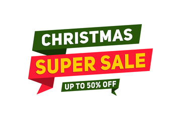 Christmas super sale up to 50 percent off banner isolated on transparent background