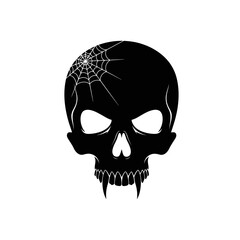 Fototapeta premium Vector art of black skull with spider web and vampire fangs for halloween or horror themes and graphic design projects