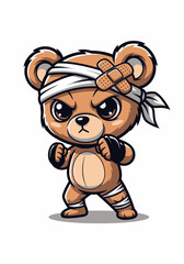 Obraz premium Determined Cartoon Bear Warrior in Martial Arts Gear, Ready for Action and Challenge