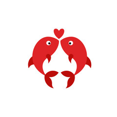 Two Red Fish Heart Icon for Valentine&rsquo;s Day, Romance, and Love Symbol Design