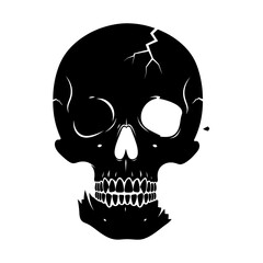 Vector art of cracked skull with missing eye, a stark and unsettling image of mortality and decay