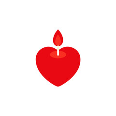 Red Heart Candle Icon for Valentine&rsquo;s Day, Love, and Romantic Light Design