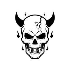 Vector art of skull with horns, a symbol of danger and death, perfect for halloween or gothic themed designs