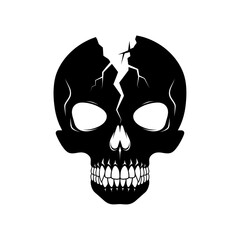 Vector art of black cracked skull, a symbol of death, danger, and the macabre, perfect for halloween designs