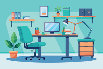 Modern home office setup with desk, chair, and plants for a productive workspace