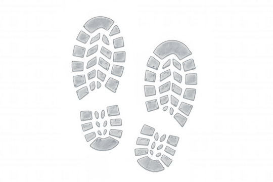 Translucent melting shoe prints creating delicate frosty pattern against light background