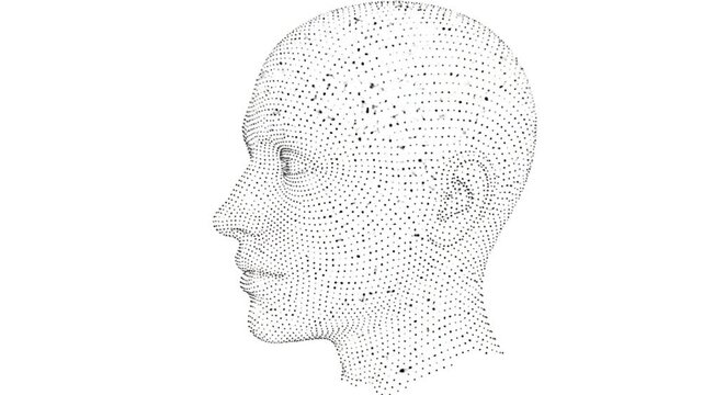 Digital head profile, pointillist style, particles