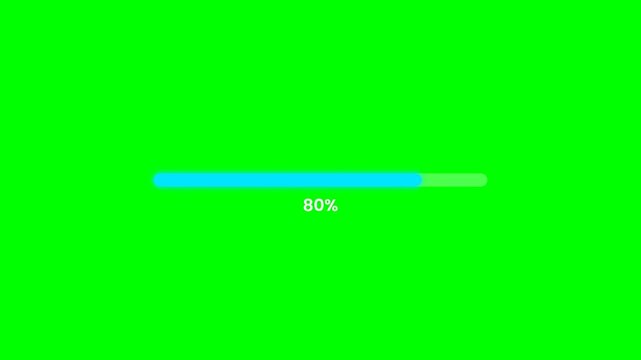 Progress bar animation on green screen representing loading  process  update stage  and digital status in visuals.