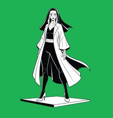 Sexy Pin-up Illustration of a Bride in Lingerie and Veil for a Bachelorette Party