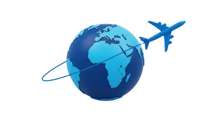 Naklejka premium Isolated blue globe with airplane flying around the earth for worldwide traveling design