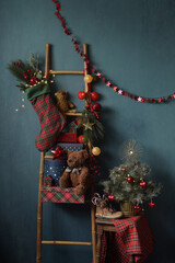 Christmas background with children's shoe