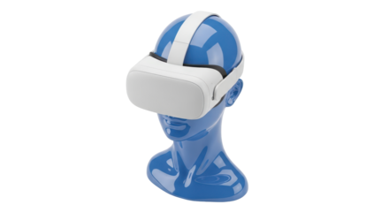 Isolated mannequin head with VR headset showing innovation and virtual reality concept
