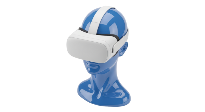 Isolated mannequin head with VR headset showing innovation and virtual reality concept