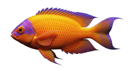 Isolated Fish Illustration, orange with purple accent, freshwater aquarium species art