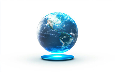 Ultra realistic rendering of a levitating earth sphere with radiant light effect isolated on white background PNG