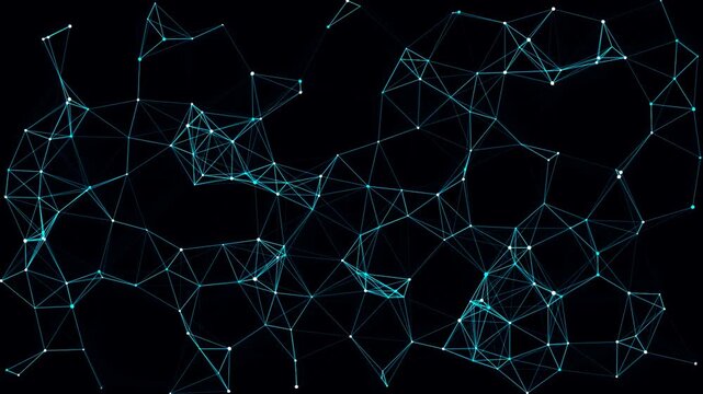 Futuristic pulsing network mesh animation with glowing points and digital connected grid symbolizing technology and data.