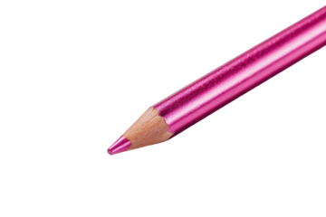 Close-up of a bright, glossy pink pencil.  The metallic pink finish contrasts with the off-white core of the pencil