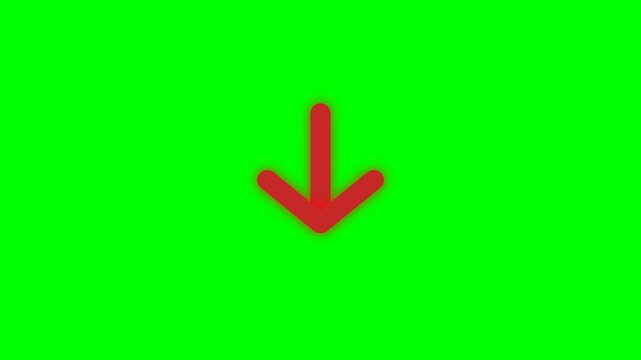 Bright red animated arrow pointing downward on green screen background for direction  decline  or decrease visuals.