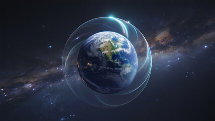 Fototapeta premium Earth Protected by a Luminous Energy Shield in Space planet globe