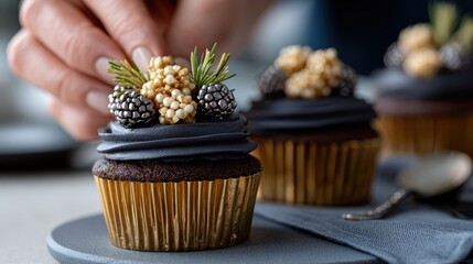 food styling in modern kitchen, a food stylist creates elaborate halloween-themed pastries in a well-lit, modern kitchen, showcasing their professional skills