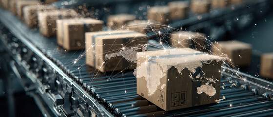 Efficient package sorting system warehouse digital technology industrial environment close-up logistics optimization