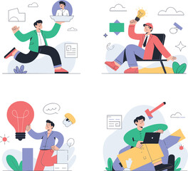 set of Entrepreneur Startup Idea Launch Vector Illustration on white background