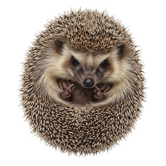 Obraz premium PNG hedgehog in ball position, spiky coat texture, transparent cut-out for creative projects