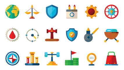 Diverse Flat Design Icons for Business Technology and Security Applications collection