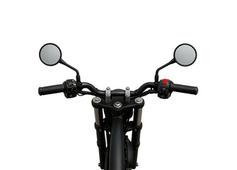 Top view of motorcycle handlebars with mirrors and controls isolated on transparent background