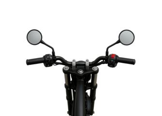 Top view of motorcycle handlebars with mirrors and controls isolated on transparent background