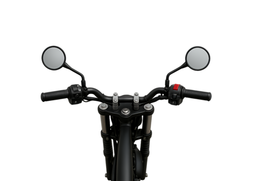 Top view of motorcycle handlebars with mirrors and controls isolated on transparent background