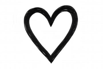 Hand-drawn heart shape, created with black scribbles, isolated on a transparent background, ideal for expressing love and affection
