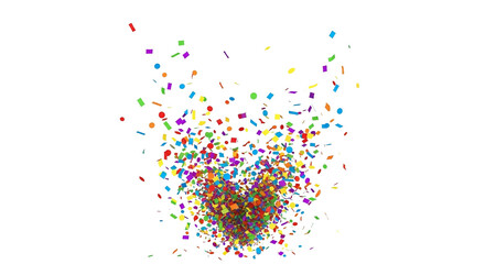 A vibrant explosion of colorful pixelated squares against a stark black background creates a dynamic display