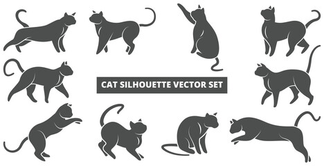 Cat Silhouette Vector Set Collection of Playful and Elegant Cats in Different Poses