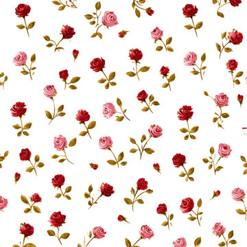 Fototapeta A repeating pattern of small, pixelated roses.  Red, pink, and gold roses.  Black background