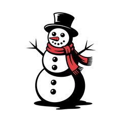 snowman with scarf and top hat silhouette vector illustration