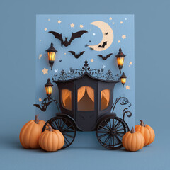 Halloween celebration, ghosts, Halloween lemur, Halloween greeting cards, pumpkin, candy carriage, witch