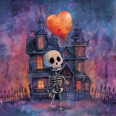 Halloween celebration, ghosts, Halloween lemur, Halloween greeting cards, pumpkin, candy carriage, witch