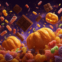 Halloween celebration, ghosts, Halloween lemur, Halloween greeting cards, pumpkin, candy carriage, witch