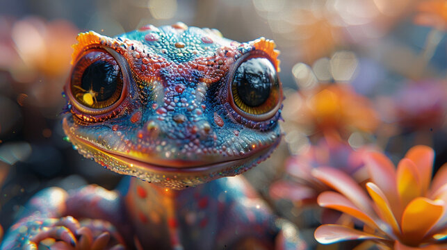 Colorful Chameleon Close-Up with Detailed Skin Texture and Exotic Reptile Macro Wildlife Concept