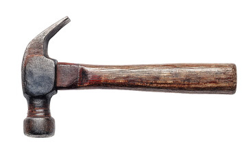 Close-up of aged claw hammer.  Wooden handle, metal head