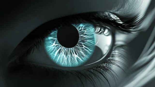 Futuristic bionic eye showing veins and nerves
