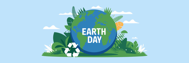 Earth Day poster with Earth and plants – Great for eco campaigns, education, or sustainability promotion