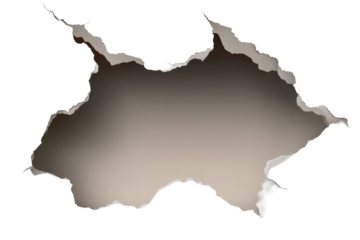 A ragged hole punched through a dark gray surface