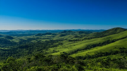 Naklejka premium Rolling Green Hills Under a Clear Blue Sky landscape