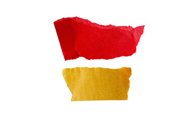 Fragmentos de papel rasgado en rojo y amarillo sobre fondo negro minimalista
