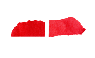 Dos fragmentos de papel rojo rasgado con textura sobre fondo negro