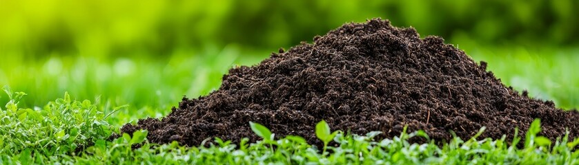 Fototapeta premium Close-up of compost heap with rich soil, natural recycling, backyard gardening,