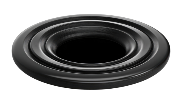 Black, circular, rubber-like object with concentric rings