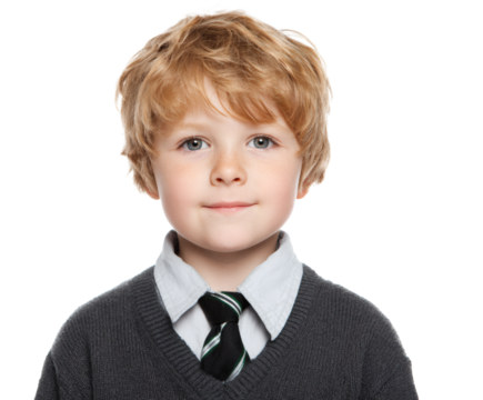Smiling young boy in school uniform